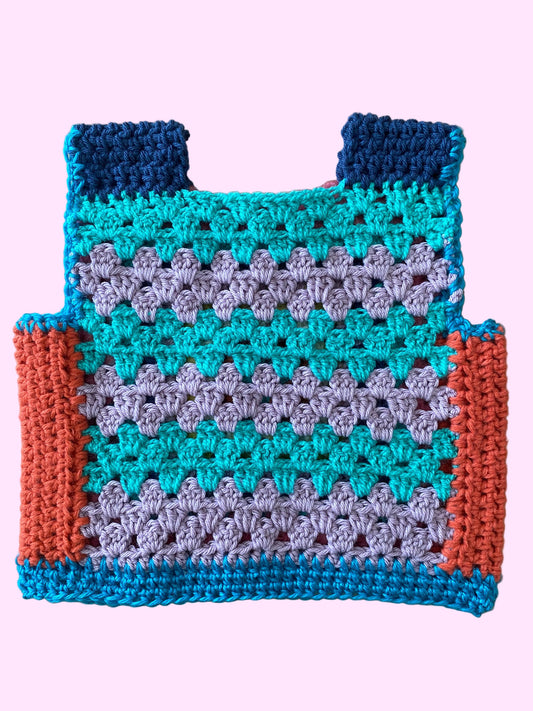 Marvelous Crochet Vest- Orange & Turq- 8/ 10T
