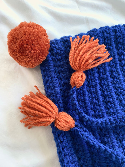 Harper crochet pixie Bonnet Electric Blue- Teen 12T/ Adult