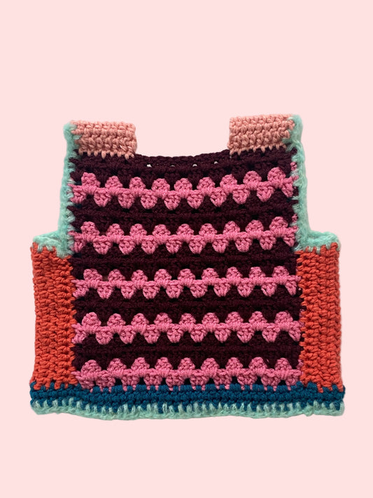 Marvelous Crochet Vest- Orange & Teal- 6/8T