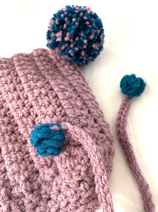 Harper crochet pixie bonnet Purple- Baby 9/ 18m