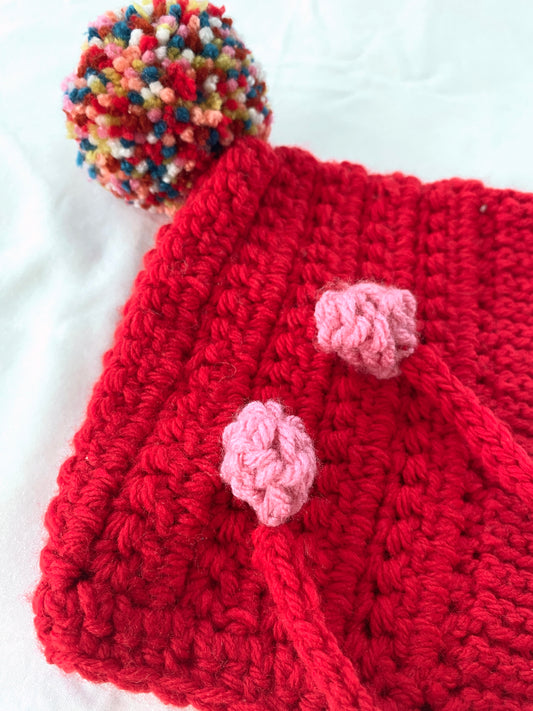 Harper crochet pixie bonnet Red- Baby 6/ 9m