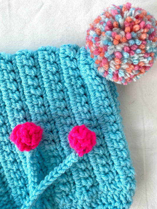 Harper crochet pixie bonnet Sky- Kid 2/ 7T