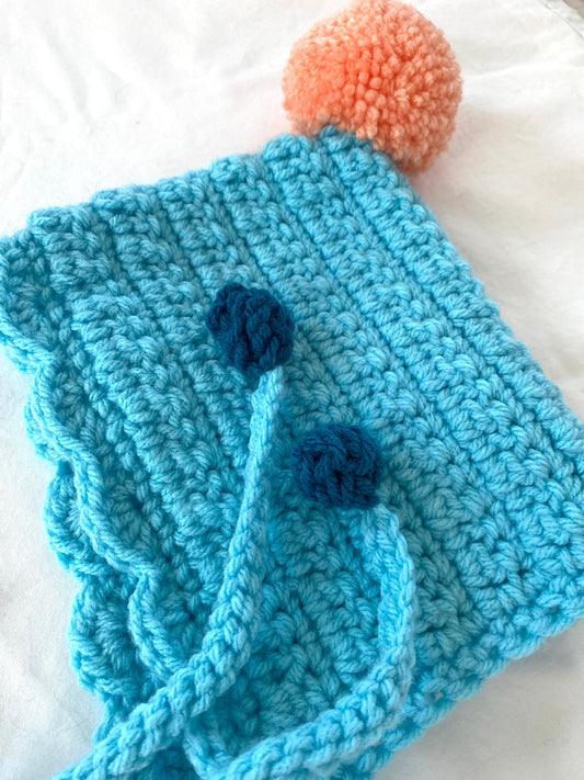 Harper crochet pixie bonnet Sky- Baby 9/ 18m