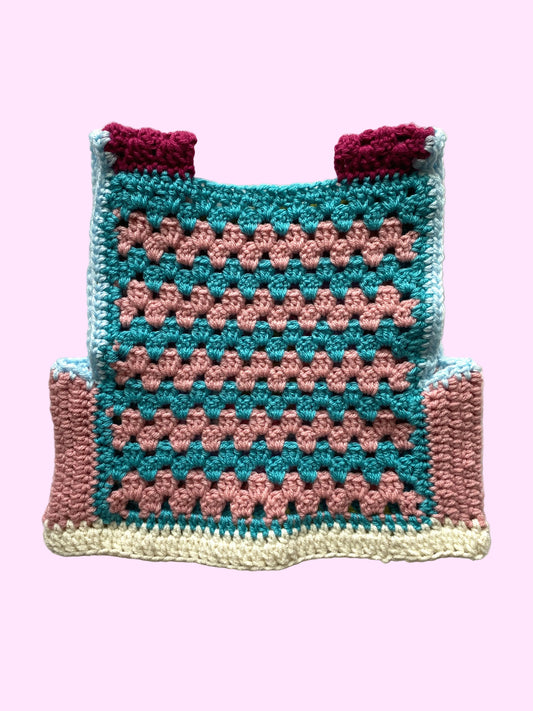 Marvelous Crochet Vest- Multi Turq 6/8T