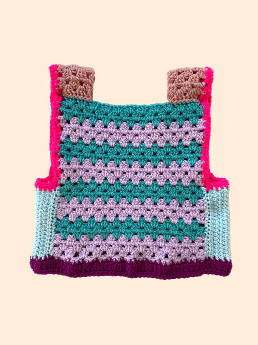 Marvelous Crochet Vest- Multi Sky- 8/ 10T