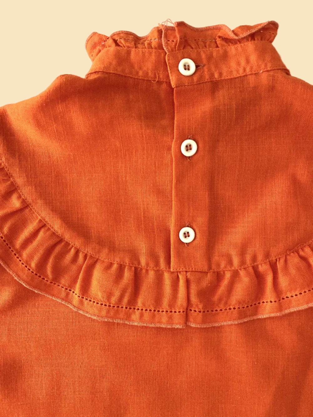 Short sleeve orange ruffled blouse- Vintage deadstock