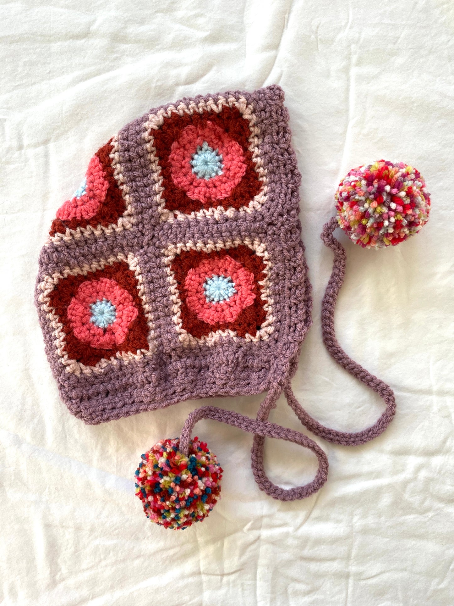 Poppy hand knitted Bonnet- Lilac- Kid 6/ 10T