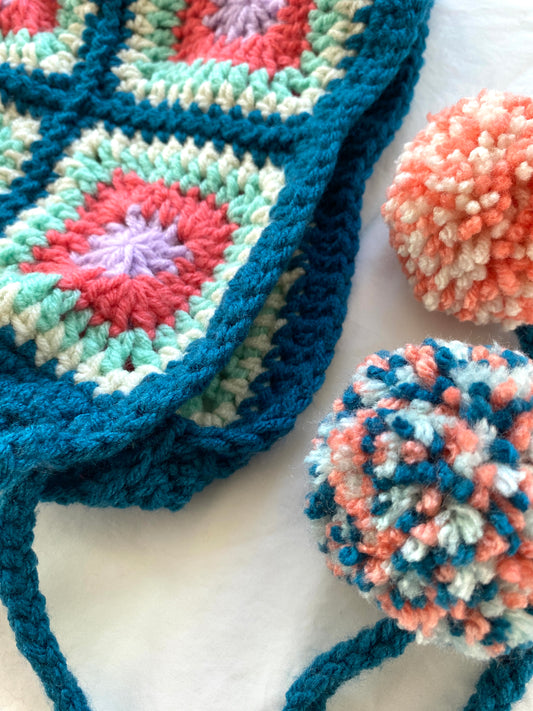 Poppy hand knitted Bonnet- Teal- Kid 8T/ Adult