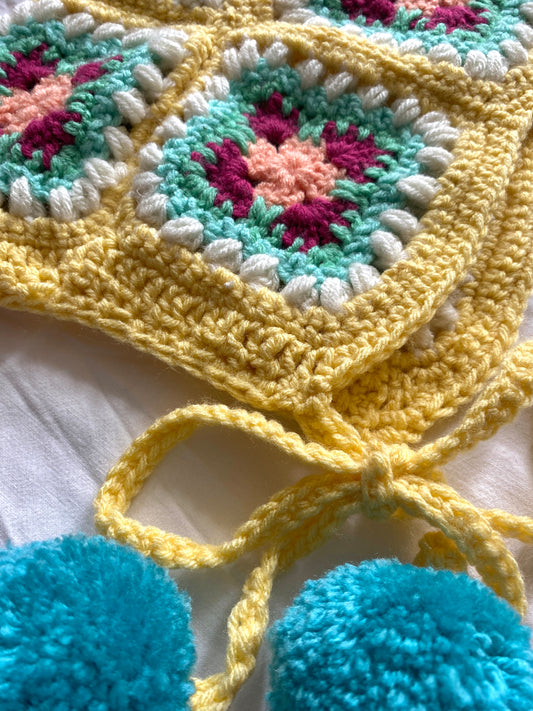 Poppy hand knitted Bonnet/ Hood- Yellow- Teen 12T/ Adult