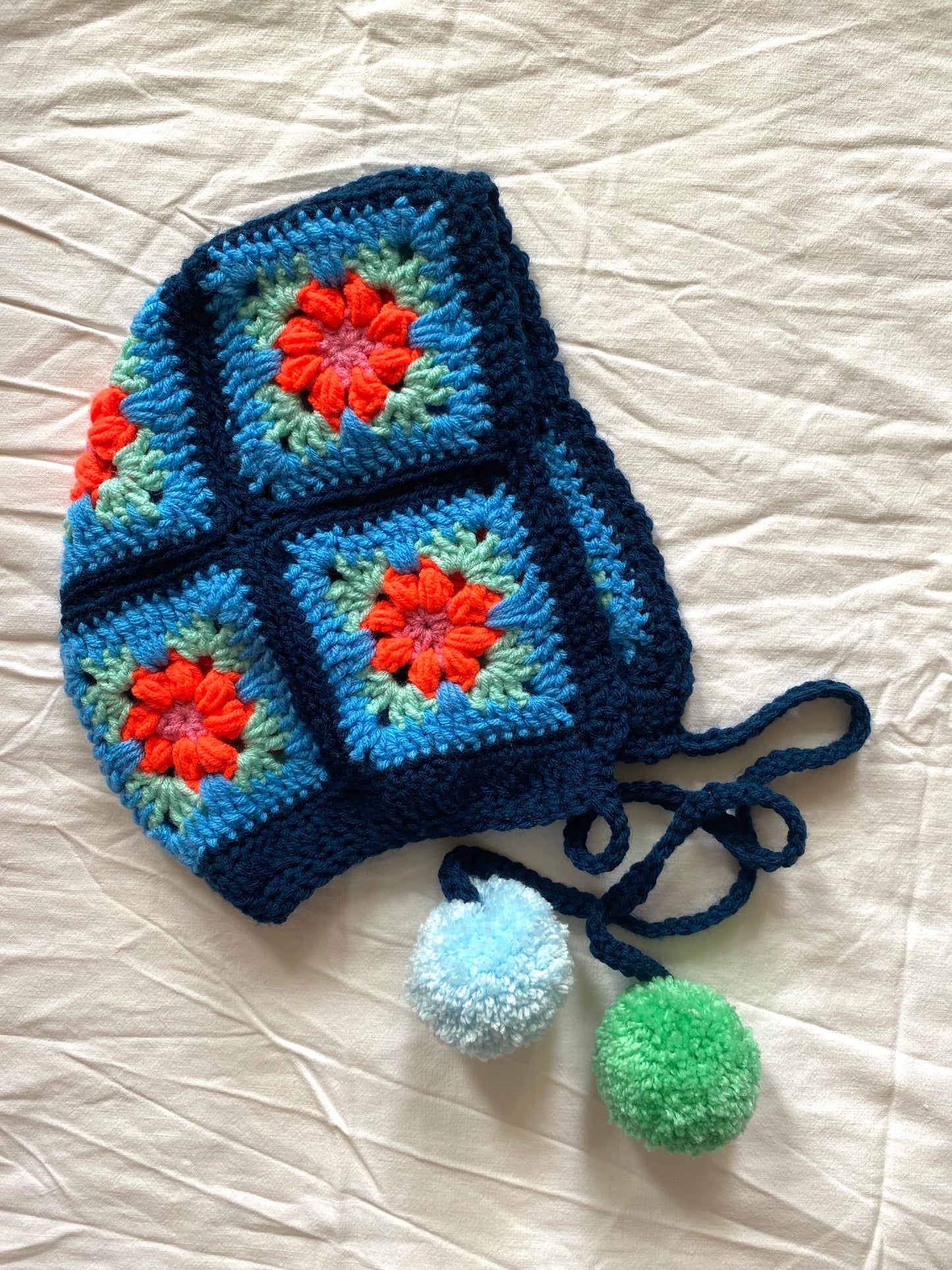 Poppy hand knitted Bonnet- Blue- Kid 8T/ Adult