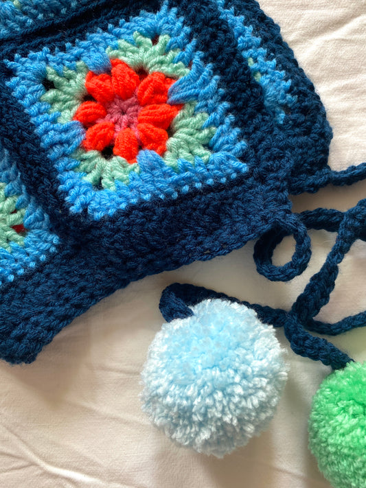 Poppy hand knitted Bonnet- Blue- Kid 8T/ Adult