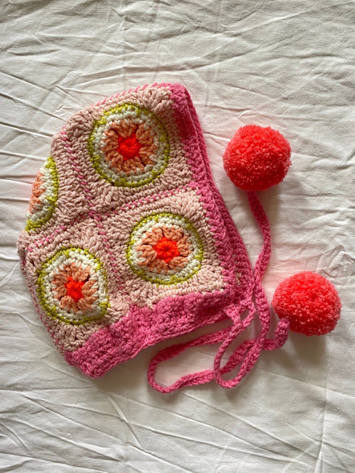 Poppy hand knitted Bonnet/ Hood- Pinks- Teen 12T/ Adult