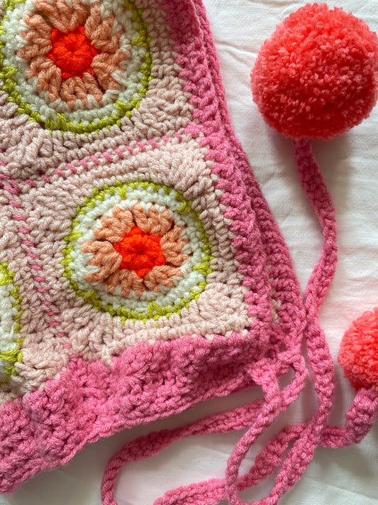 Poppy hand knitted Bonnet/ Hood- Pinks- Teen 12T/ Adult