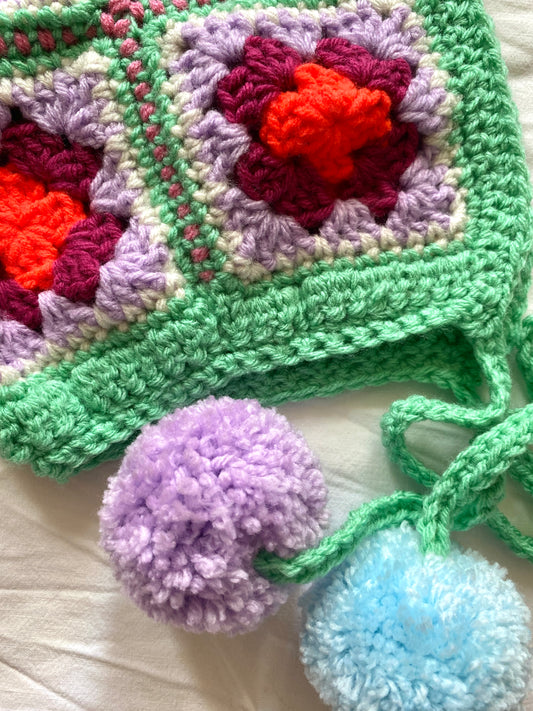 Poppy hand knitted Bonnet- Lavender- Kid 8T / Adult