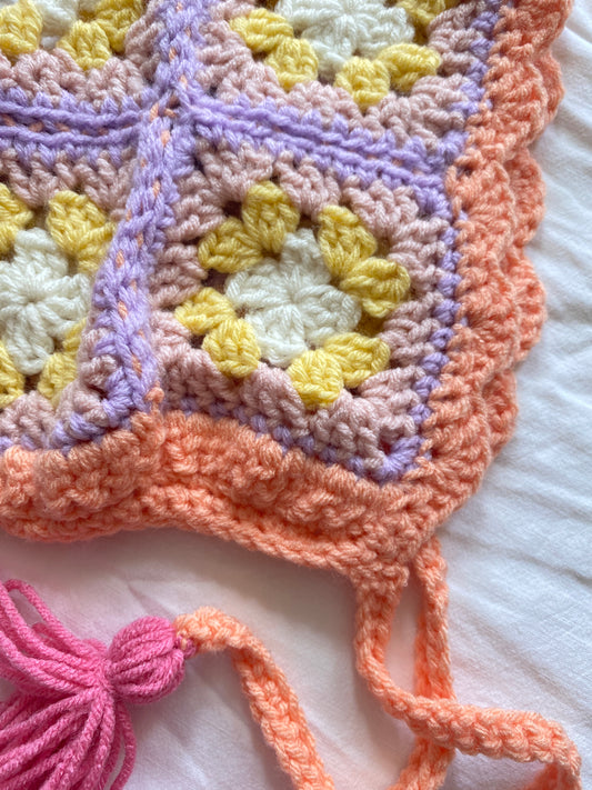 Poppy hand knitted Bonnet- Pastels- Kid 4/ 10T