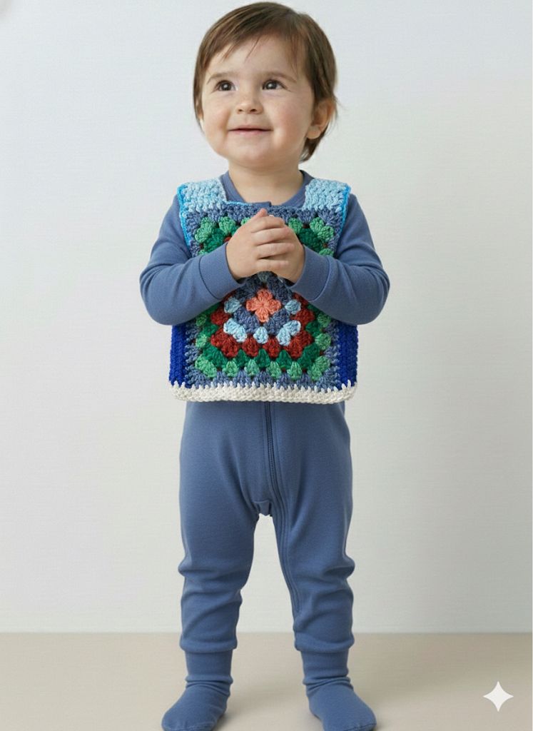 Marvelous Crochet Vest- Blues- 12/18m