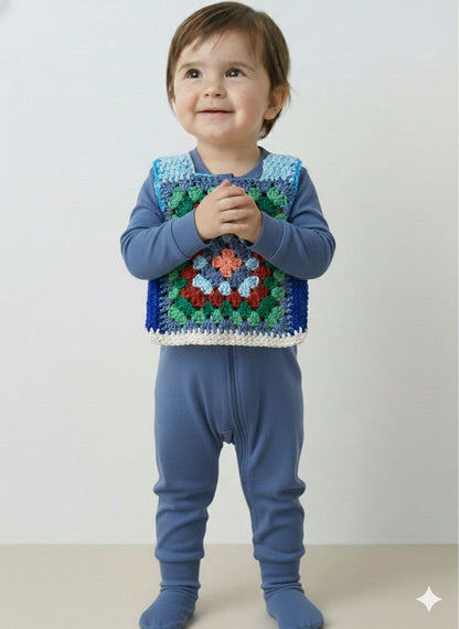 Marvelous Crochet Vest- Blues- 12/18m