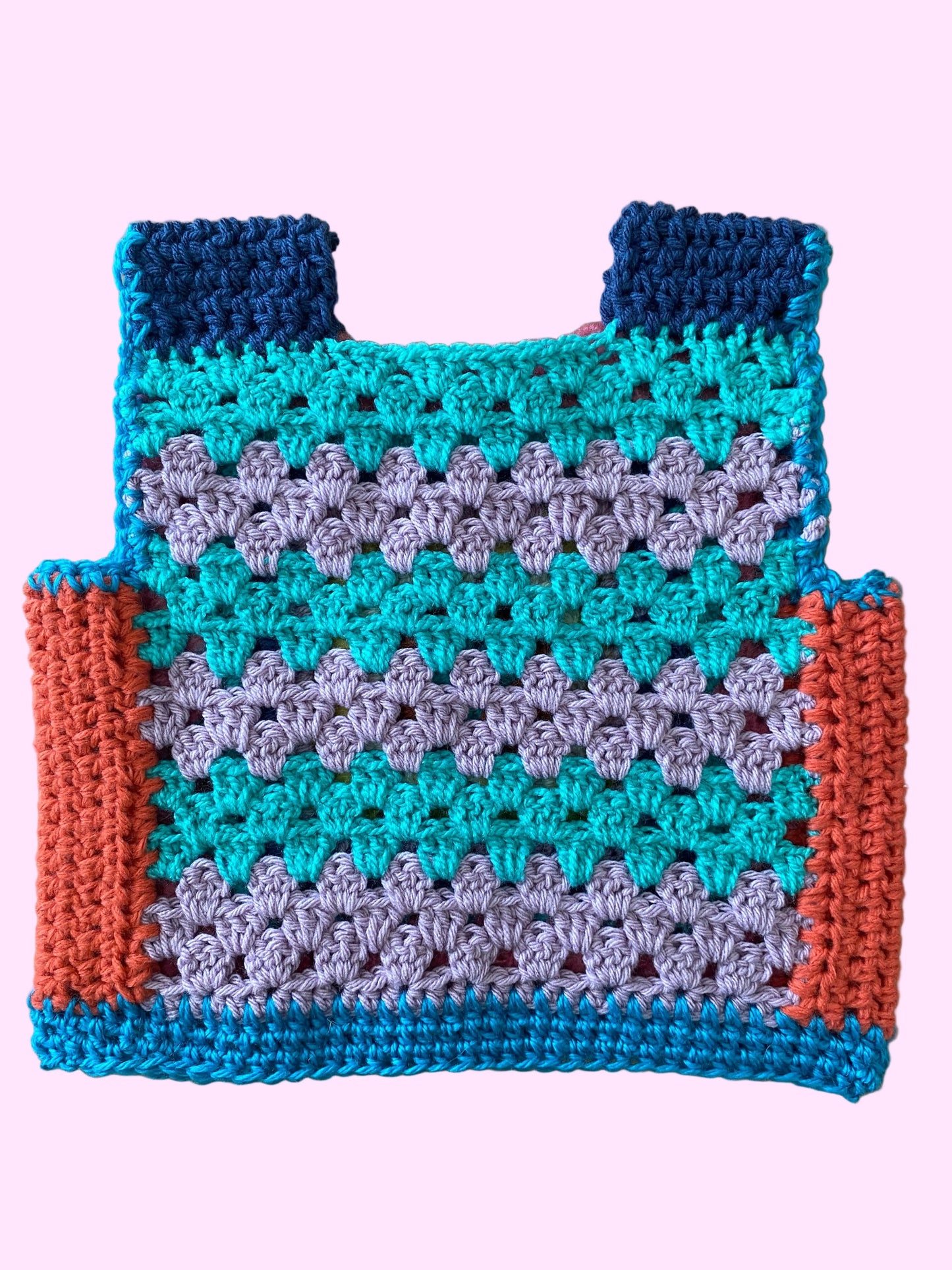 Marvelous Crochet Vest- Orange & Turq- 8/ 10T