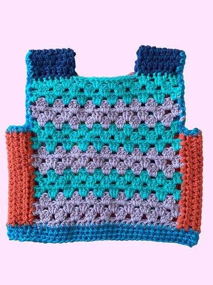 Marvelous Crochet Vest- Orange & Turq- 8/ 10T