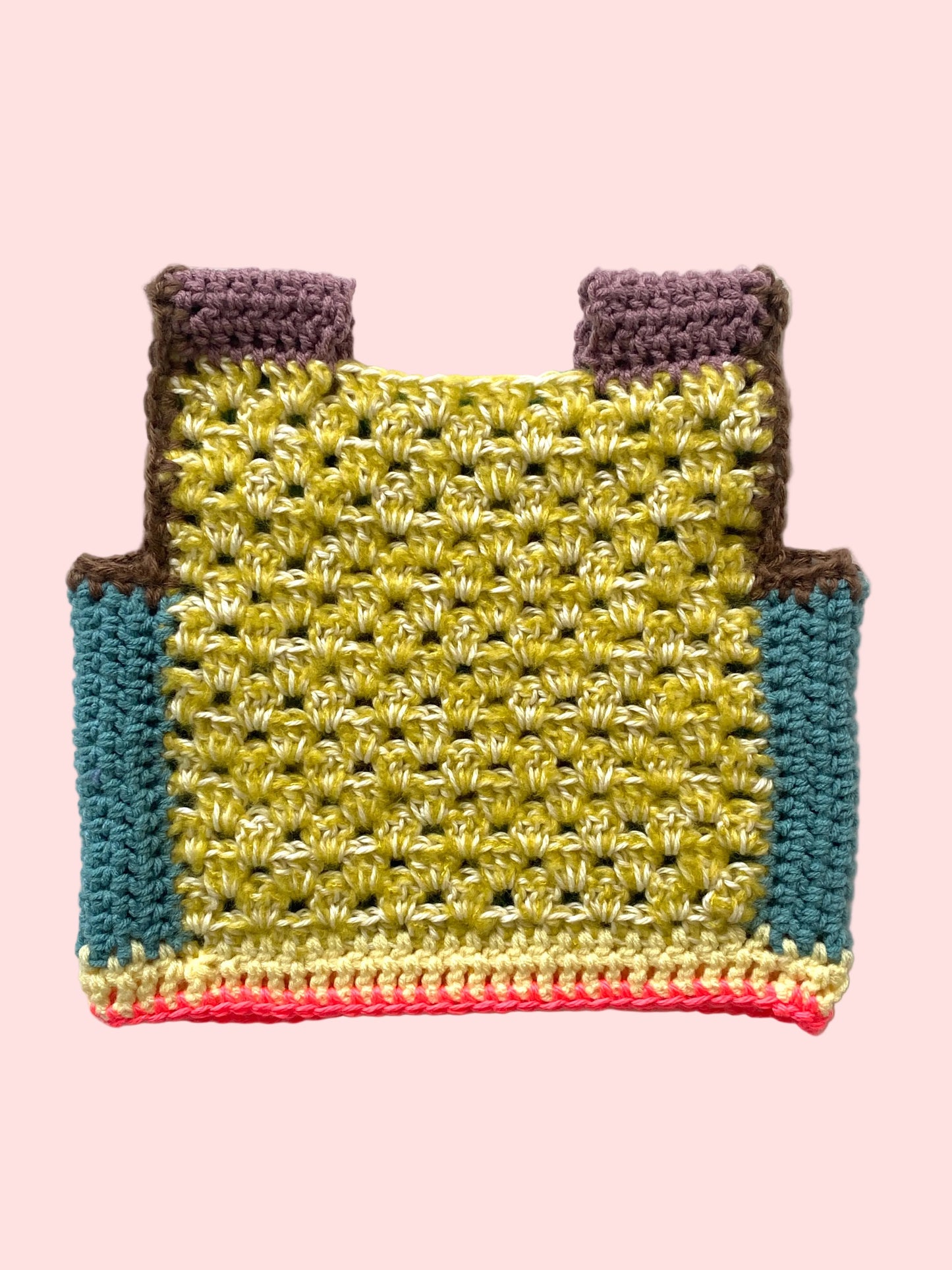 Crocheted vest with colorful back