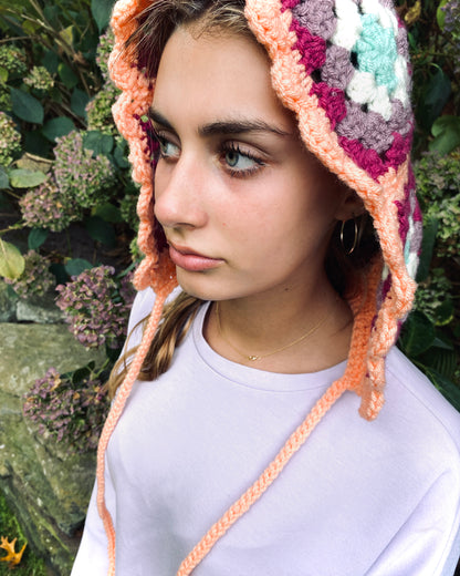 Poppy hand knitted Bonnet/ Hood- Yellow- Teen 12T/ Adult