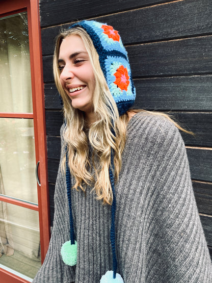 Poppy hand knitted Bonnet- Teal- Kid 8T/ Adult