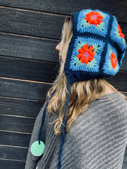 Poppy hand knitted Bonnet- Teal- Kid 8T/ Adult