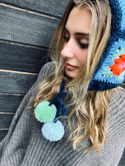 Poppy hand knitted Bonnet- Teal- Kid 8T/ Adult