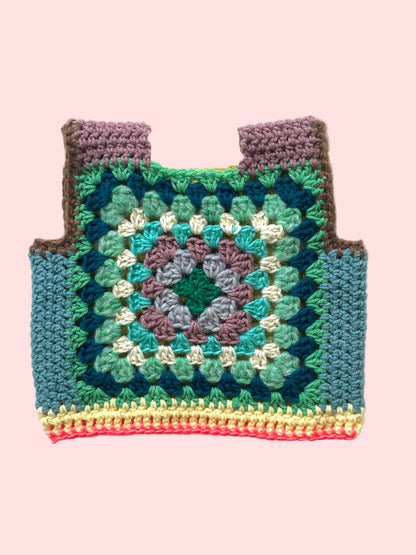 Colorful crocheted vest with a geometric pattern 