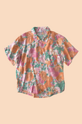 Pastel flowers button down shirt- Vintage deadstock