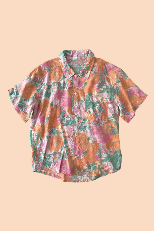 Pastel flowers button down shirt- Vintage deadstock