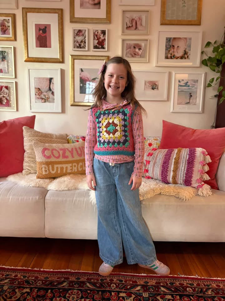 Marvelous Crochet Vest- Multi with Pink & Red- 10/ 12T