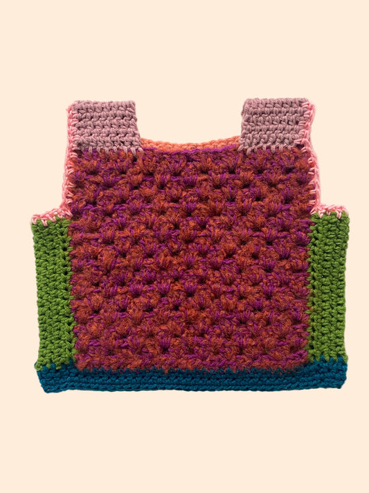 Colorful crocheted vest with gradient colors 