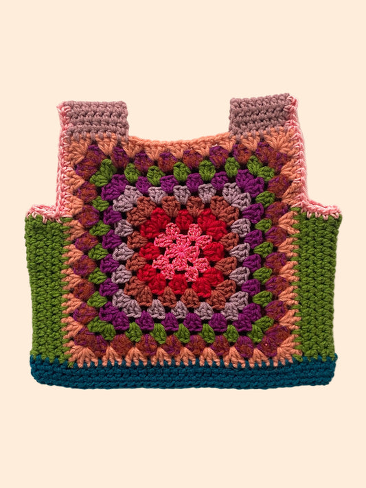 Colorful crocheted vest with a geometric pattern 