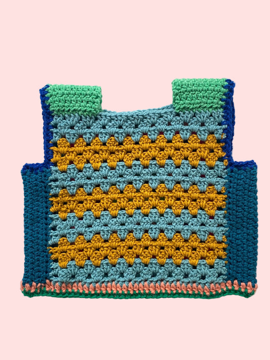 Marvelous Crochet Vest- Multi with Blue- 8/ 10T