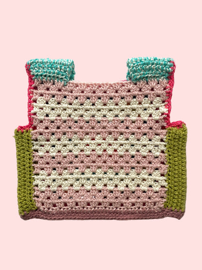 Marvelous Crochet Vest- Multi with Pink & Green- 10/ 12T