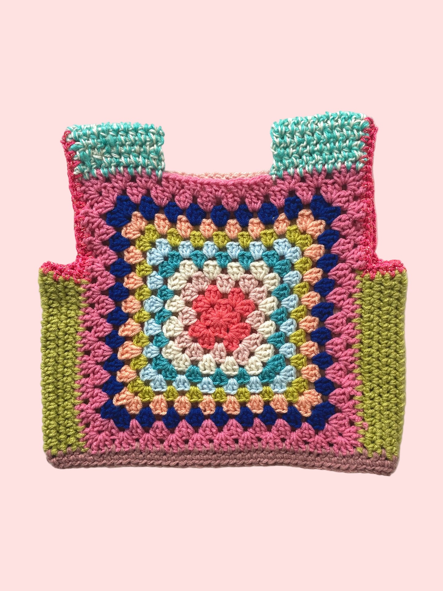 Colorful crocheted granny square vest 