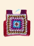 Colorful crocheted vest with a geometric pattern