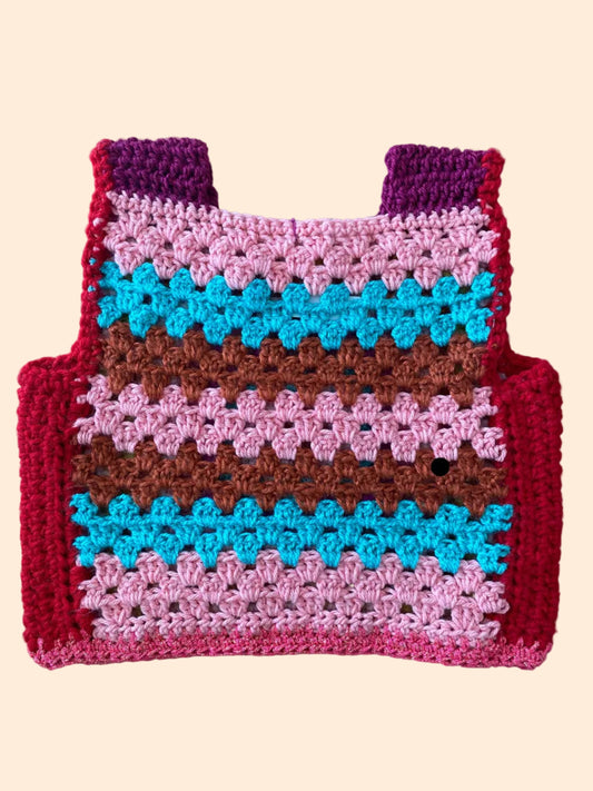 Colorful crocheted vest  with a geometric pattern