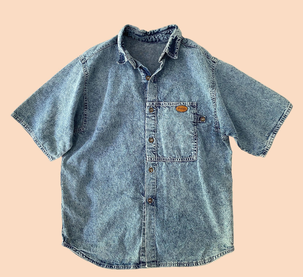 Denim button down short sleeves shirt- Vintage deadstock