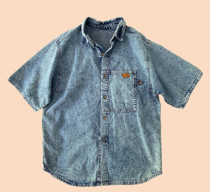 Denim button down short sleeves shirt- Vintage deadstock