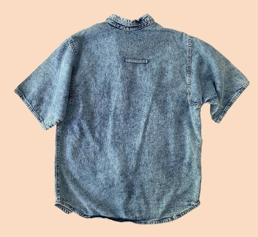 Denim button down short sleeves shirt- Vintage deadstock