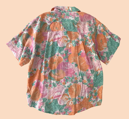 Pastel flowers button down shirt- Vintage deadstock