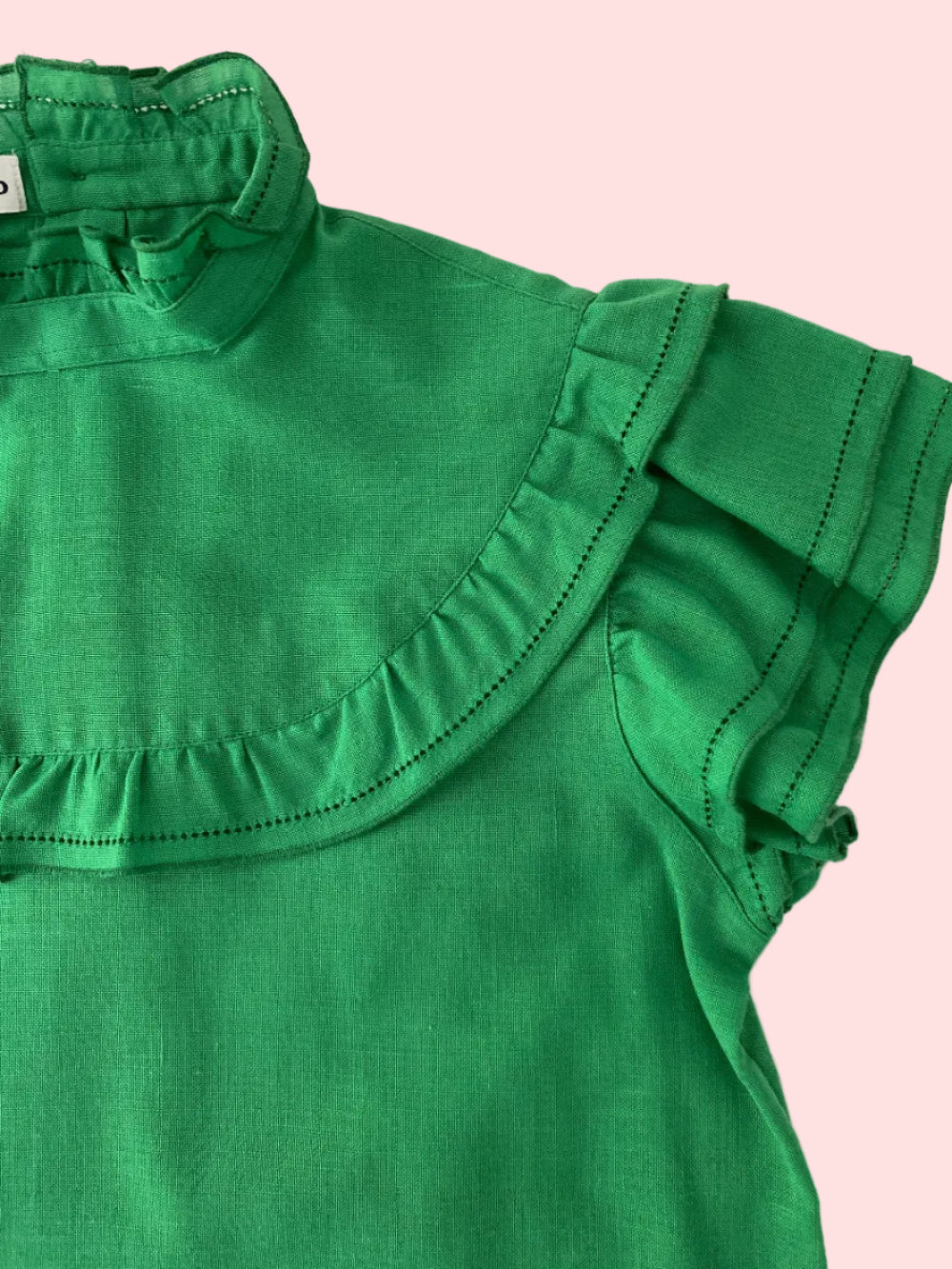 Short sleeve green ruffled blouse- Vintage deadstock