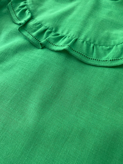 Short sleeve green ruffled blouse- Vintage deadstock