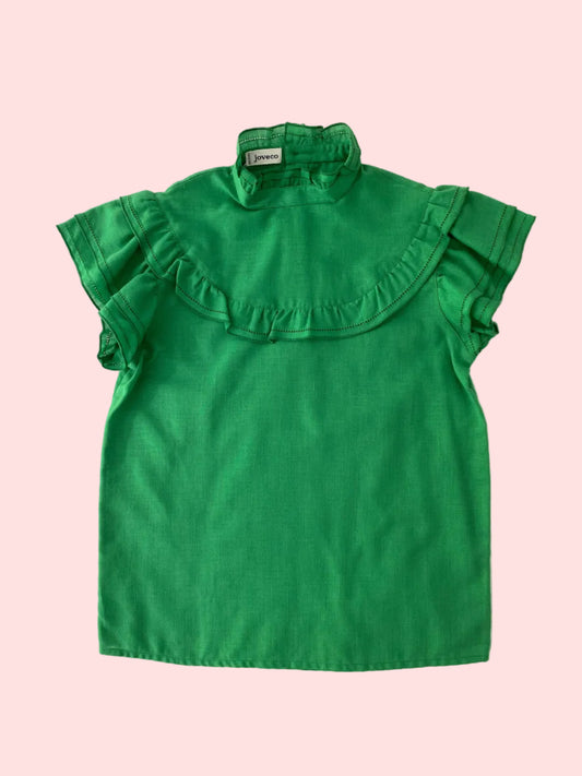 Short sleeve green ruffled blouse- Vintage deadstock