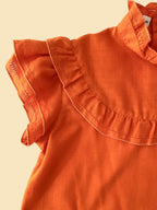 Short sleeve orange ruffled blouse- Vintage deadstock