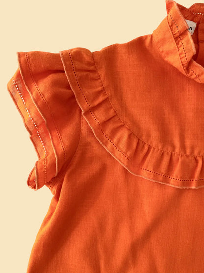 Short sleeve orange ruffled blouse- Vintage deadstock