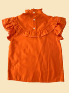 Short sleeve orange ruffled blouse- Vintage deadstock