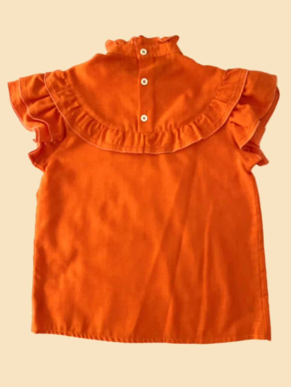 Short sleeve orange ruffled blouse- Vintage deadstock